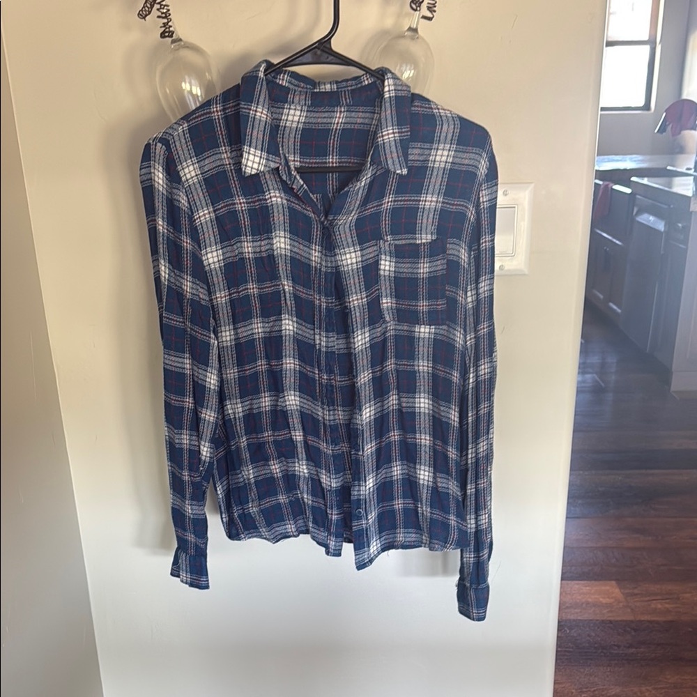 Blue and White Button Down Shirt with Classic Collar